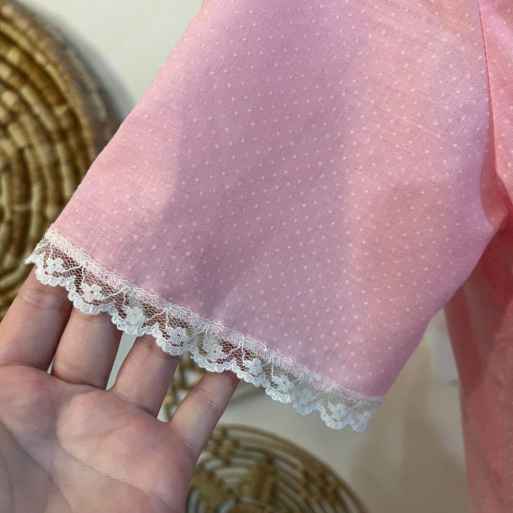 Vintage Pink Maxi Dress Button Front House Dress Nightgown Lace Trim M L - Picture 6 of 8